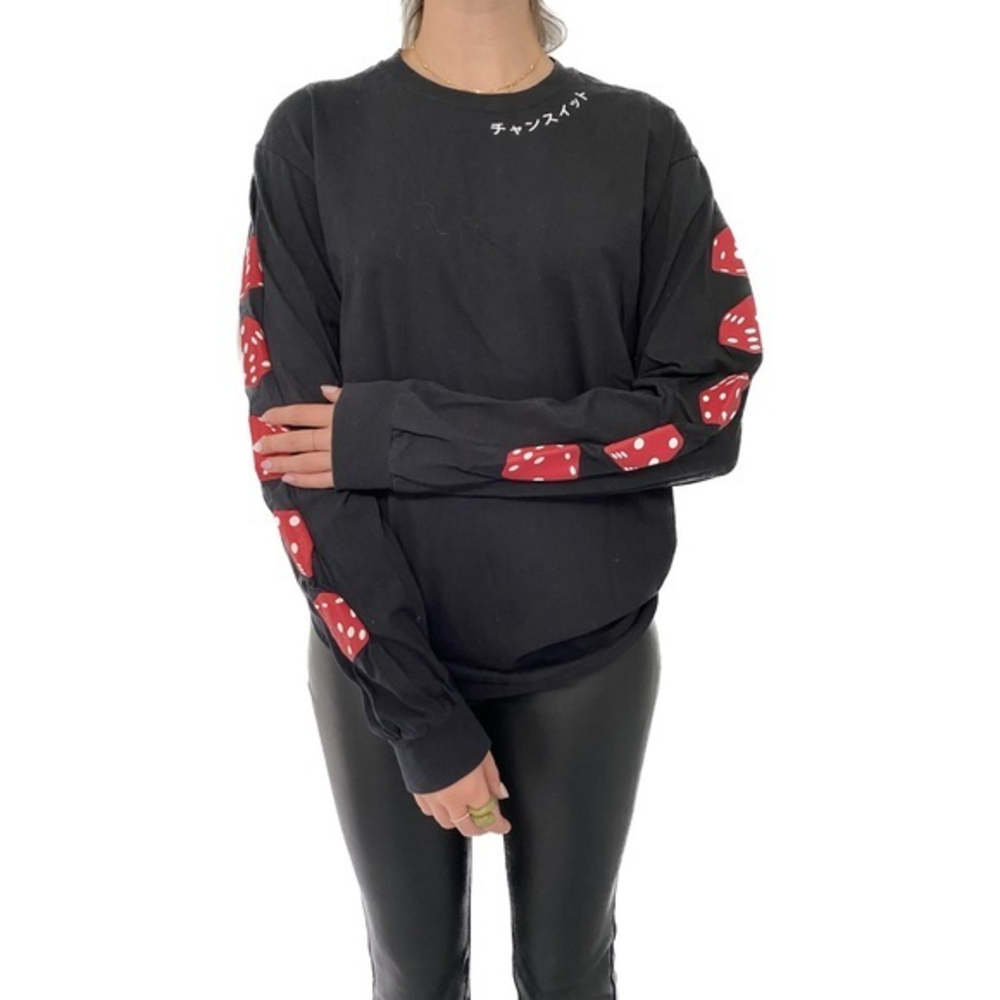 🎲 ripple junction‎ black long sleeve top with dice detailing 🎲
